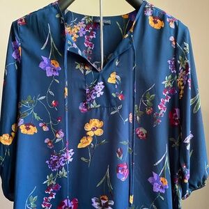 West Kei Peacock Blue Floral Top with 3/4 sleeves